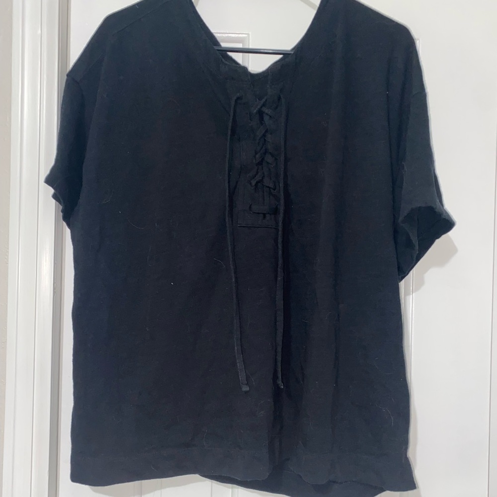 Black lace up front Blouse